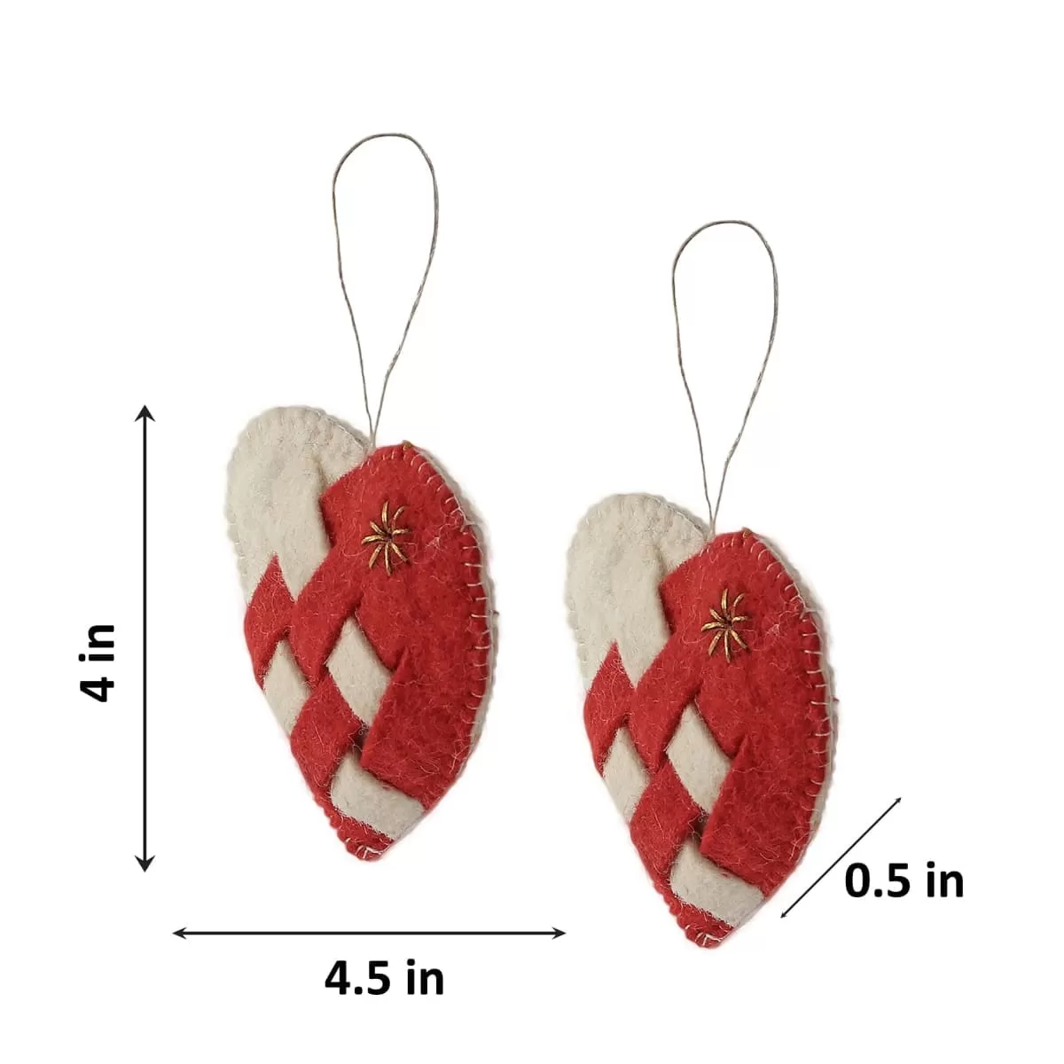 De Kulture Handmade Premium Wool Felt Pleated Hearts  Eco Friendly Needle Felted Christmas Valentine  Xmas Tree Decoration Stuffed Ornament for Home Office Party Holiday Décor, (Set of 2)